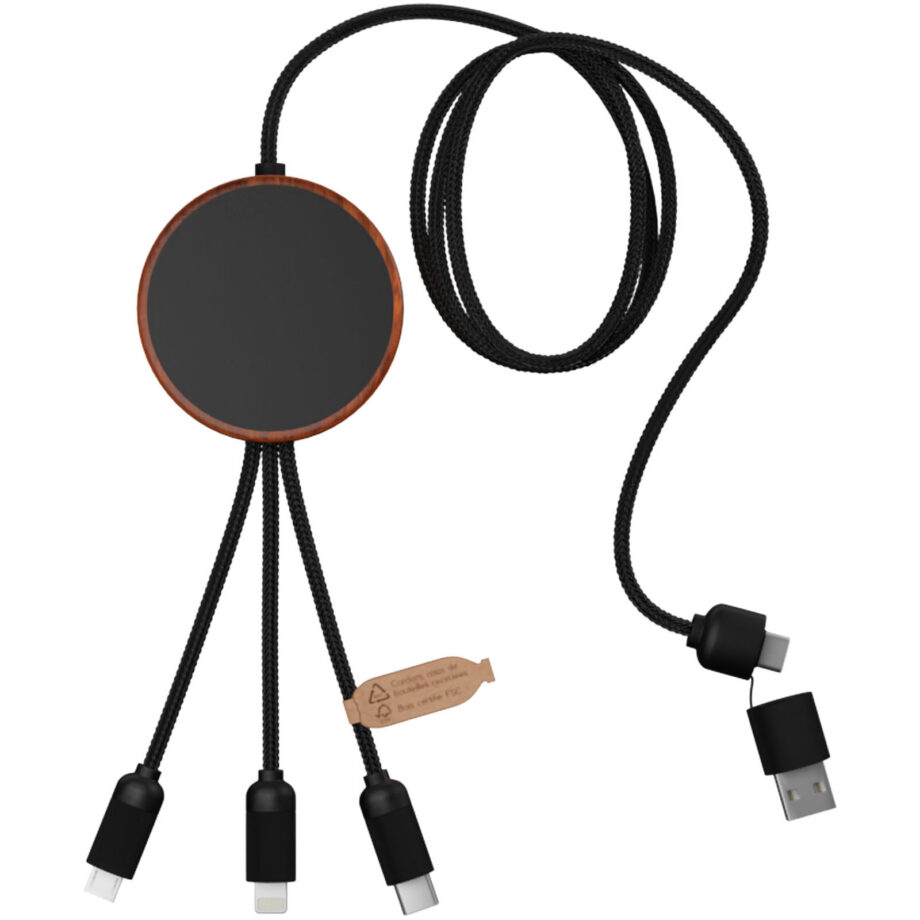 SCX.design C40 5-in-1 rPET-laadimiskaabel helendava logoga ja 10 W laadimisalus