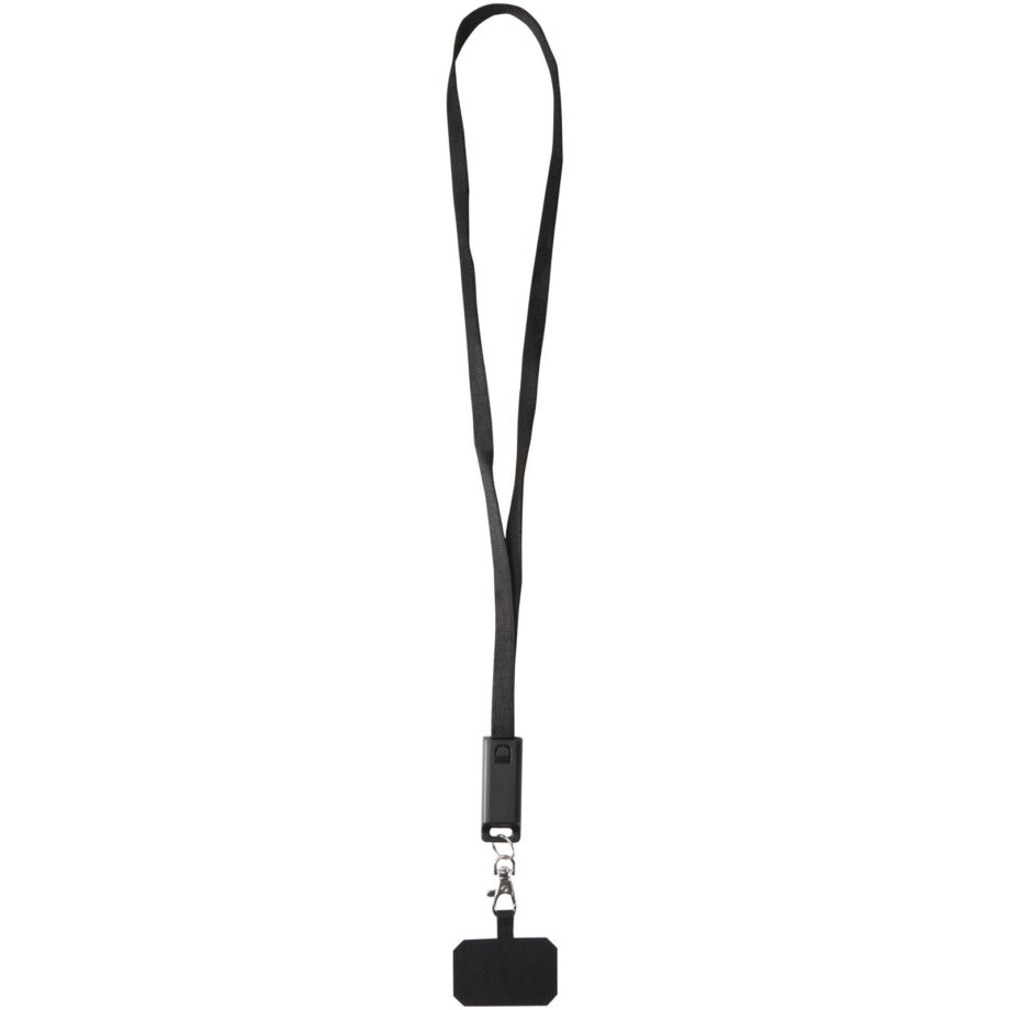 Franz recycled plastic smartphone lanyard with built-in data sync and 65W fast charge 5-in-1 cable