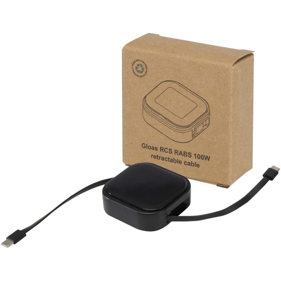 Gloas 5-in-1 recycled retractable data sync and 100W fast charge cable with smartphone tool kit