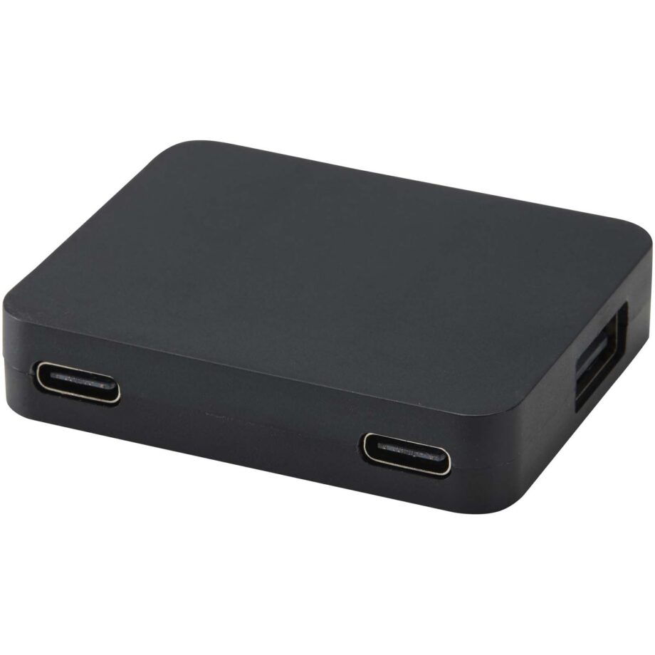 Gaia 4-port USB hub with USB-A and Type-C output and dual input – made from recycled plastic