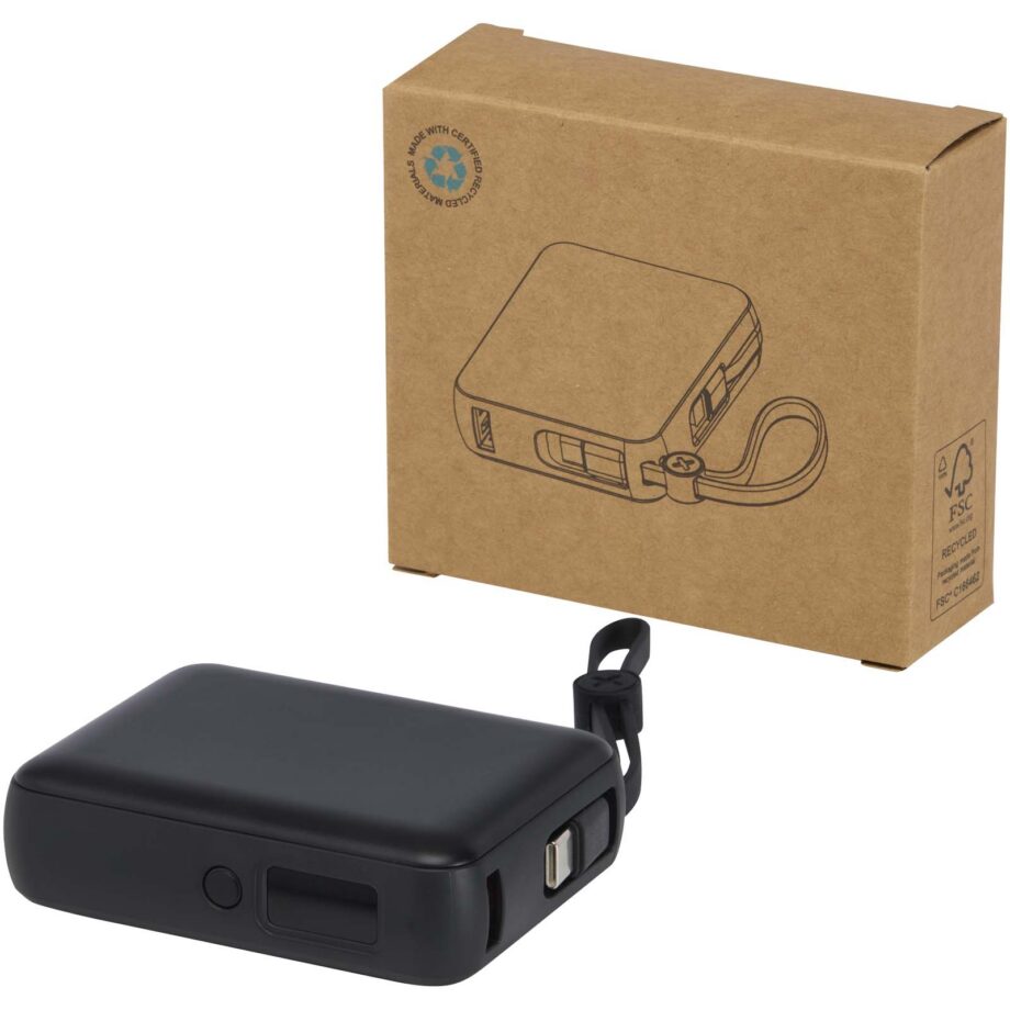 Acrux 10.000 mAh 35W tablet power bank with built in Type-C cable – made from recycled plastic