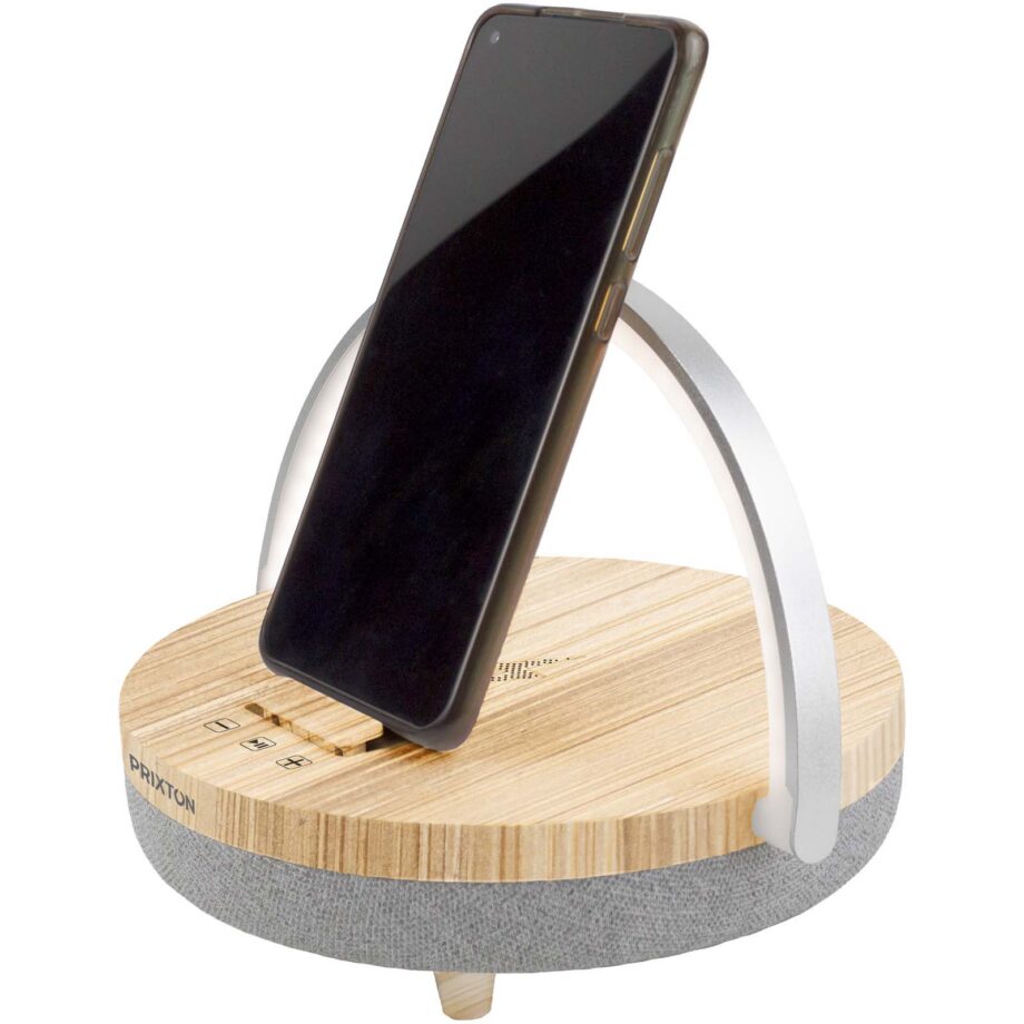 Prixton 4-in-1 10W Bluetooth® speaker with LED light and wireless charging base